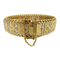 18ct white, rose and yellow gold link bracelet, approx 34.3gm 