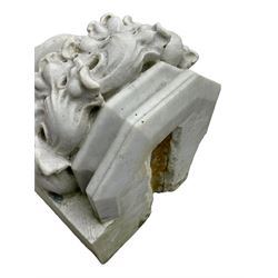Pair of 19th century Classical Revival marble wall brackets, in the form of half canted composite column capitals with relief foliate decoration 