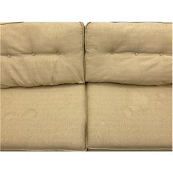 Three seat sofa (W208cm, D89cm), and matching two seat sofa (W182cm, D89cm), upholstered in neutral fabric 