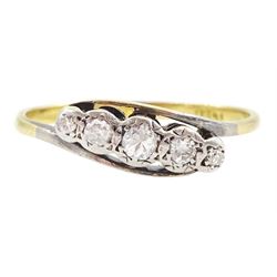 18ct gold illusion set, five stone diamond ring, stamped