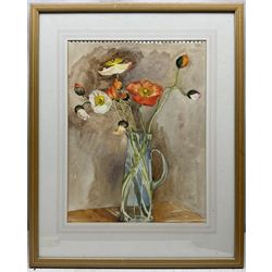 Victoria Louise French (British 20th Century): 'Elderflower in Vase', watercolour signed, titled and dated 1972 verso 28cm x 38cm; Judy Smith (British 20th Century): Poppies Blooming, watercolour signed 39cm x 29cm