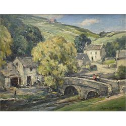 Owen Bowen (Staithes Group 1873-1967): A Yorkshire Hamlet in Swaledale, oil on canvas signed 35cm x 45cm