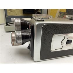 Bolex Paillard P3 Zoom Reflex camera body, serial no 38090, with 'B te S.G.D.G Som Berthiot Pan-Cinor 1:1.9 f=8a 40' lens, serial no. 40251438 in case, Kodak Brownie movie camera, Kodak model 2 Brownie movie camera and a Kodak 8 Movie Projector A-15G and other camera equipment 