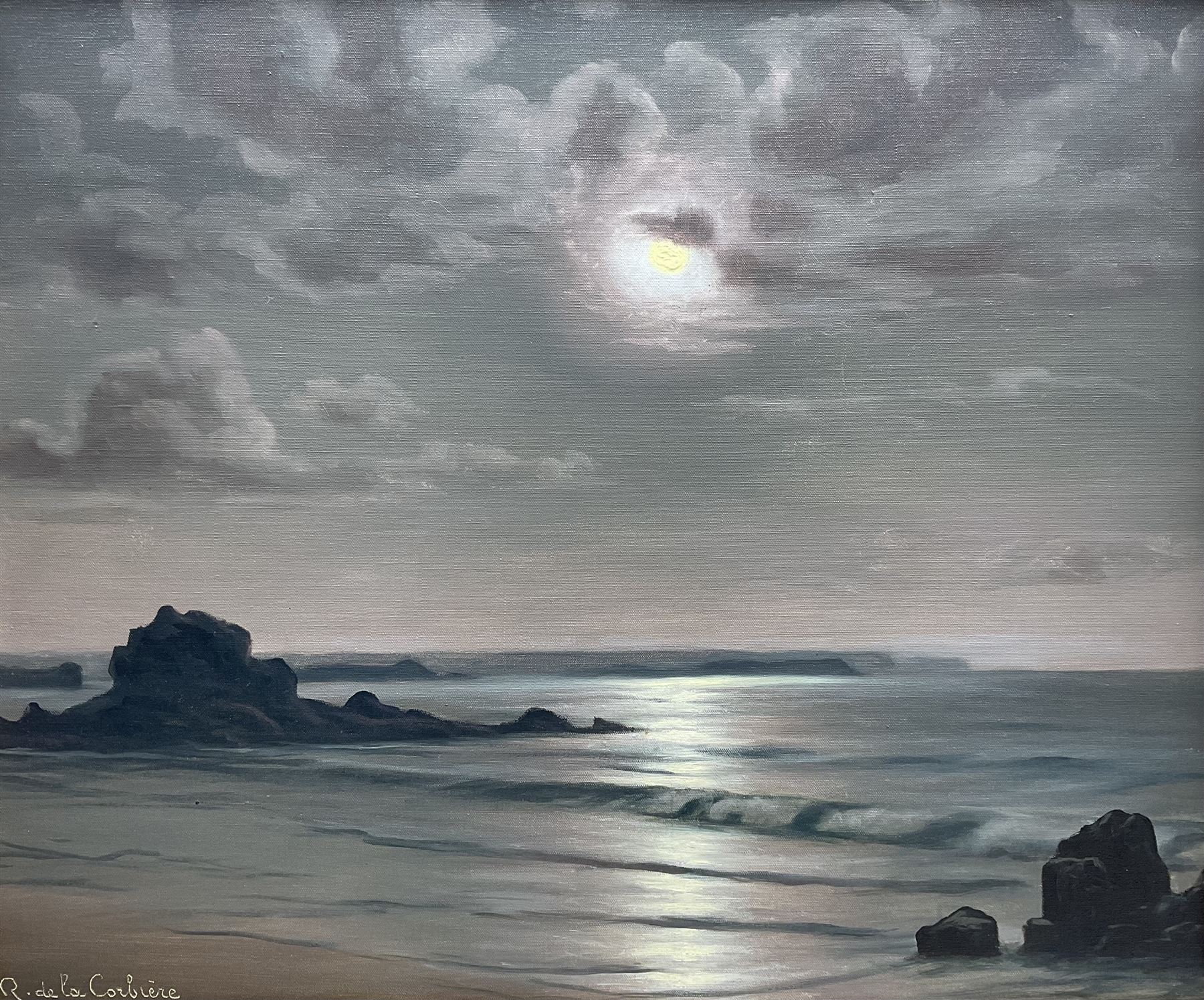 Roger de la Corbière (French 1893-1974): 'St Jacut - Côte du Nord', oil on canvas signed, titled on gallery labels verso 44cm x 53cm 
Provenance: with E Stacy-Marks Ltd. (thrice), Eastbourne and Folkington, labels verso