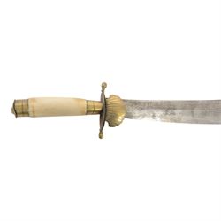 Hunting dagger, with L32cm engraved single edged blade, with a brass deer's foot cross piece with shell guard and horn grip, in a brass mounted scabbard, together with two other daggers