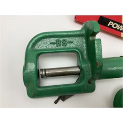 RCBS single station loading press with shell holder and powder funnel; and boxed Lee Powder Measure Kit