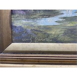 Lewis Creighton (British 1918-1996): Sheep Wandering the Moors, oil on board signed 39cm x 49cm 