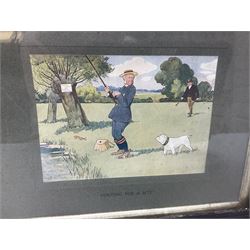 Victor Venner: 'Old Sports' set of three framed chromolithographs, 'Sixty Not Out', 'Bagging a Brace' and Waiting for a Bite' 
