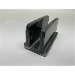 Three piece desk set, comprising letter rack, dish and box with raised Orthoceras to the lid, all with Orthoceras and Goniatite inclusions, age: Devonian period, location: Morocco