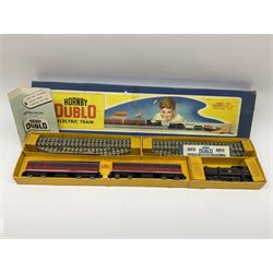 Hornby Dublo - three-rail EDP10 Passenger Train set with 0-6-2 tank locomotive No.69567, two coaches and track, in long box with instructions.