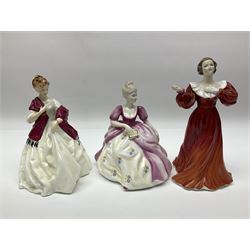 Royal Worcester figure, First Dance no 3629, together with eight Coalport figures, to include Debbie, Emily, Helen etc