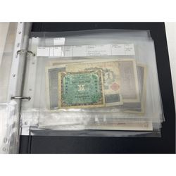 Collection of German banknotes, mostly dating between 1914 and 1950, many being of a high grade, including various notgeld, ration vouchers etc, with vendor's inventory, housed in a ring binder