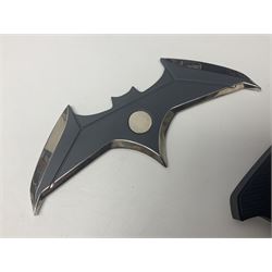 Two Batman replica Batarangs comprising DC Comics QMX Caliber Metalworks 1:1 scale replica with original box, and DC Direct The Dark Knight prop replica no. 33/1500 with original box and certificate of authenticity 