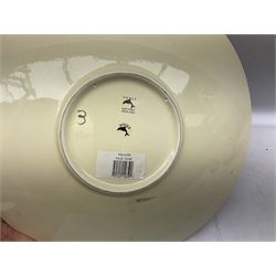 Collection of Poole Pottery, comprising charger and vase in Volcano pattern and a duck figure in a similar pattern 