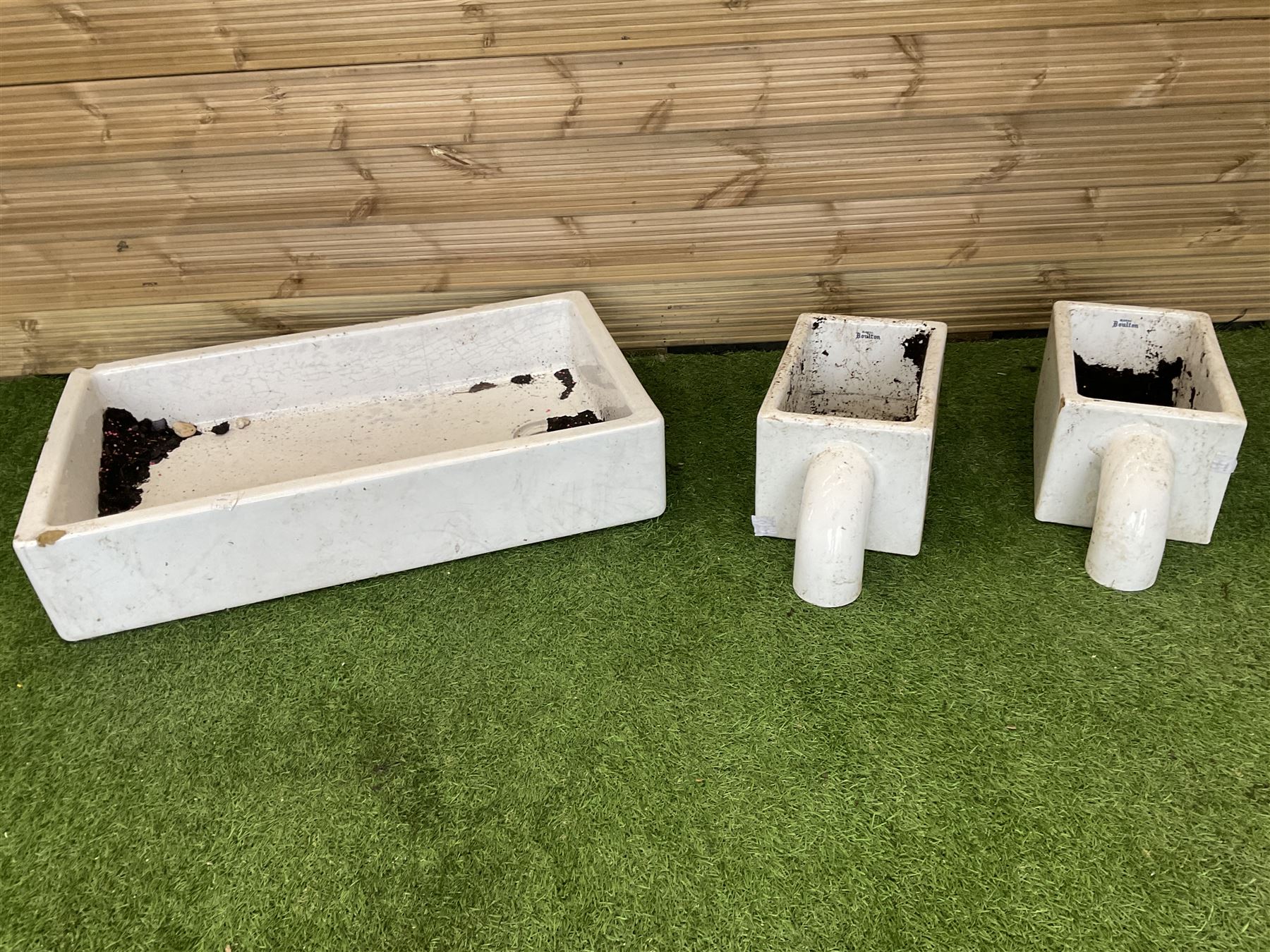 Rectangular glazed shallow sink and pair of royal doulton glazed drinking troughs - THIS LOT IS TO BE COLLECTED BY APPOINTMENT FROM DUGGLEBY STORAGE, GREAT HILL, EASTFIELD, SCARBOROUGH, YO11 3TX