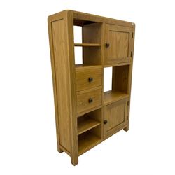 Combination oak wall unit, fitted with two cupboards, two drawers, and shelves