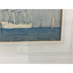 Henry Scott Tuke RA RWS (British 1858-1929): 'The Viking' - Clipper Ship Under Tow, watercolour signed titled and dated 1925 in pencil, 13cm x 21cm