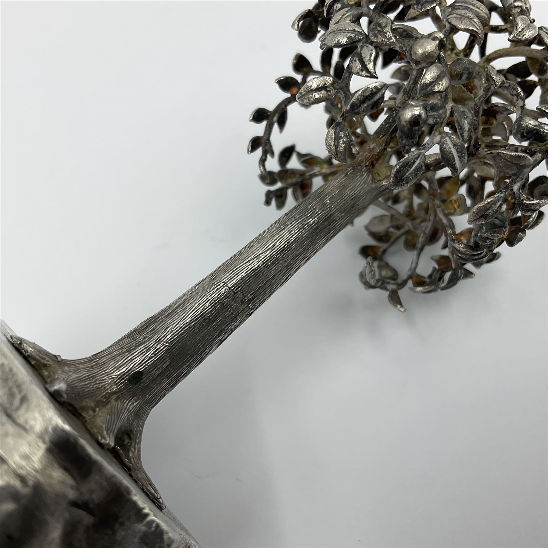 Modern silver and silver-gilt model of a partridge in a pear tree, hallmarked London 1979, maker's mark RFE, H9.5cm