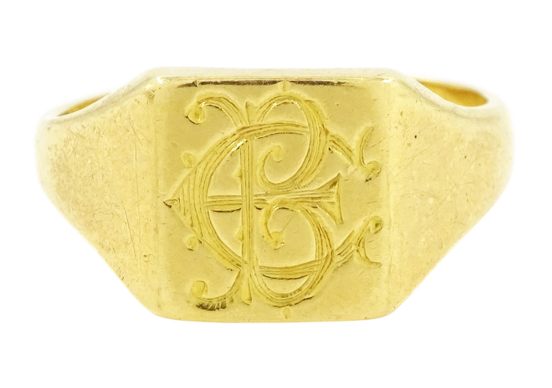 Early 20th century 18ct gold signet ring, monogrammed with initials, hallmarked