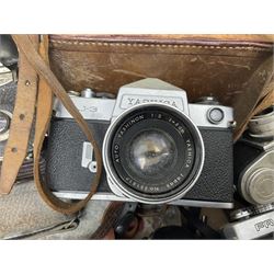 Large collection of cameras to include folding and SLR examples, including Rank Aldis, Agfa, Yashica, etc