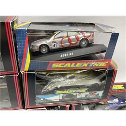 Scalextric by Hornby - seven cars comprising C486 Porsche 962 Kenwood, C467 Tyrrell 018, C601 Mercedes Sonax, C699 Mercedes Promarket #5, C468 Sauber Mercedes, C2104 Mini Yellow No.56 and C2002 Audi A4; all boxed (7)