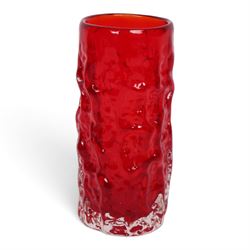 Geoffrey Baxter Whitefriars Tree bark vase, in red, H15cm