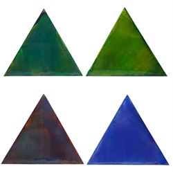Gillian Ross Kelsey (British 1935-2025): 'Triangles' in Blues and Greens, set of four acry...