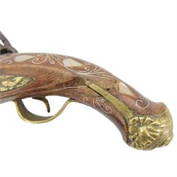 Flint lock pistol inlaid with mother of pearl and silver inlay 