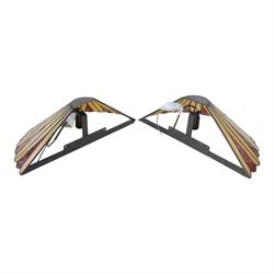 Pair of Tiffany style wall sconce uplighters, in cream and mottled red, with boxes, H18cm