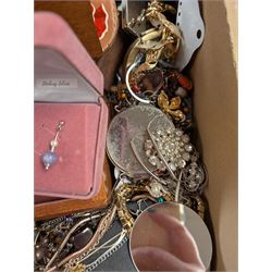 Silver earrings, including three boxed pairs, costume jewellery, compact mirrors and three jewellery boxes