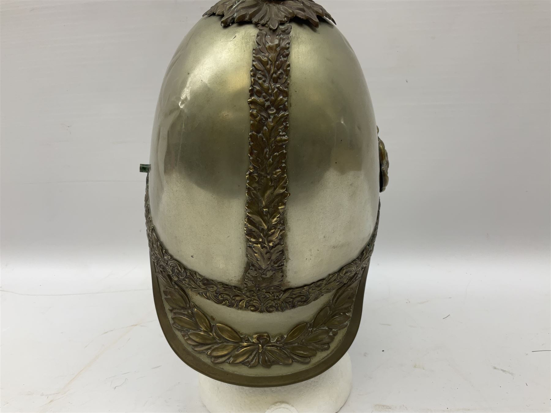 Victorian 1847 Pattern Officer's Helmet of the Inniskilling Dragoons, the white metal skull with gilt fittings including VR cypher to the plate; with leather liner H24cm