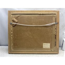 Harold Pye (Fylingdales Group mid 20th century): 'Sunrise - Bridlington Harbour', oil on board signed, titled on label verso 44cm x 54cm 