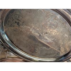 Collection of silver plate including twin-handled tray, cut glass, ceramics and other collectibles, in five boxes