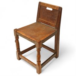Mouseman - oak side chair, circa 1930s, shaped lower backrest with pierced handle back, wi...