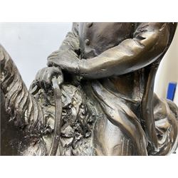 Large and impressive bronze figure of Wellington seated on a horse, on a sarcophogus shaped stepped base impressed 'Meunier Paris', the canted corners inset with battle trophies H68cm L50cm D22cm