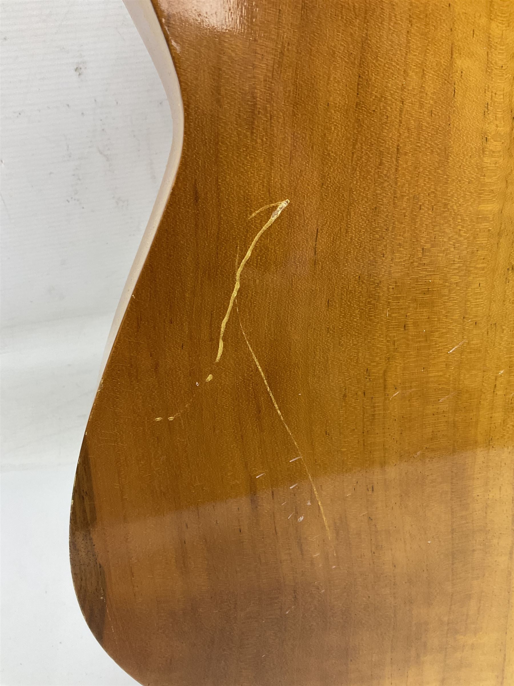 Encore black electric cut-away guitar L96cm; and Spanish Victor Garcia model 187 acoustic guitar, bears label dated 1972 L99cm; each in soft carrying case (2)