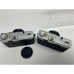 Olympus Pen-EE camera, serial no 415299, with Olympus D.Zuiko 1:3.5 f=2.8cm lens, together with four Olympus Trip 35 cameras, serial nos 4759245, 4257589, 1847727 and 5387611, each with Olympus D. Zuiko 1:28 f=40mm lenses