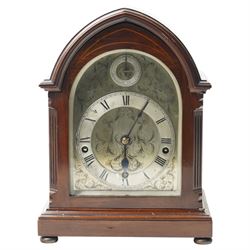 English-8-day 20th-century three train Westminster Chime Lancet clock in a mahogany case, ...