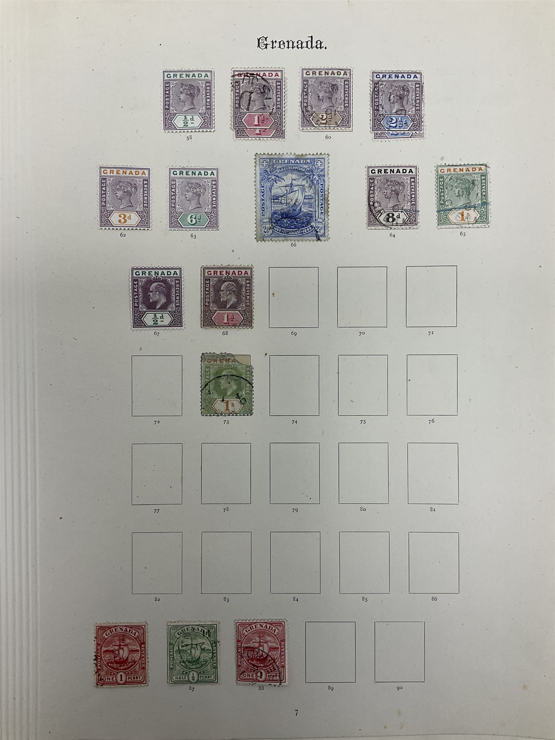 Grenada Queen Victoria and later stamps, including 1861-79 one penny, six pence, one shilling, 1883 halfpenny to one shilling, King George V 1913 values to one shilling etc, housed on pages