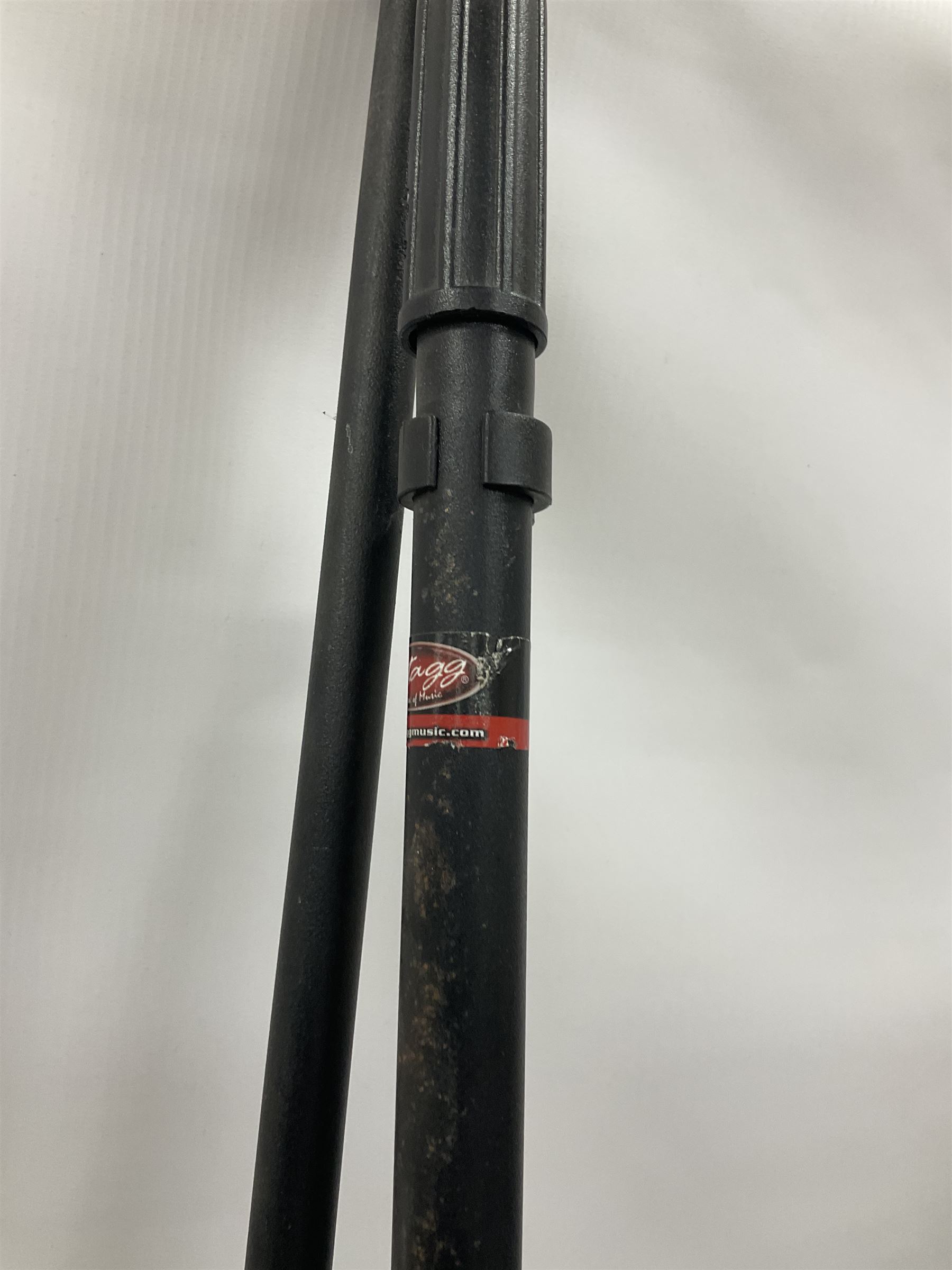 Pearl Vision SST Birch Ply shell four-piece drum kit in black comprising bass drum with foot pedal and three graduated toms; together with Pearl Custom Alloy Sensitone steel snare drum, drum and cymbal stands, microphone stand, stool and various drum sticks 