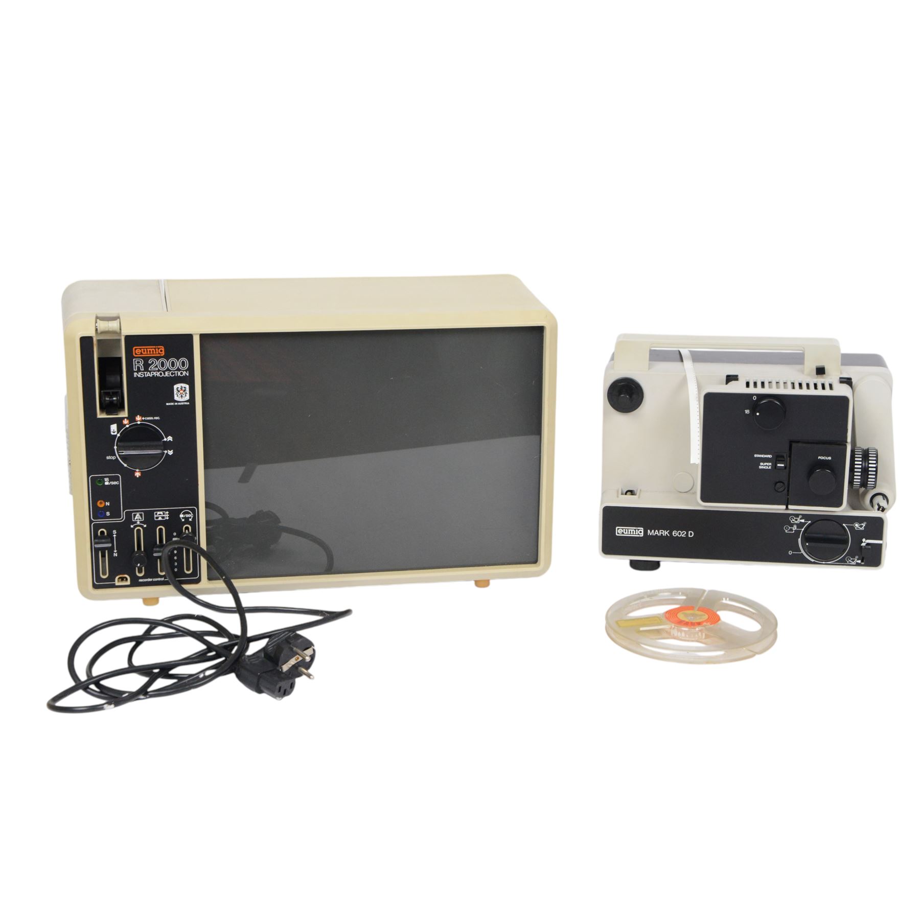 Two Eumig projectors, comprising Mark 602 D and R2000 examples, one in tartan carry case, the other boxed