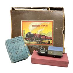 Hornby '0' gauge - three-rail electric train set with LNER Riviera Blue 4-4-2 locomotive 'Flying Scotsman' No.4472 and No.3 tender, No.2 Special Pullman Coach 'Loraine', No.2 Special Pullman Composite Coach 'Verona', goods wagon with Furniture Removals container, boxed Circuit Breaker, two boxes of Connecting Plates, boxed Terminal Connecting Plate and quantity of track; boxed with paperwork; together with Breakdown Van and Crane and Transformer No.T20A; both boxed