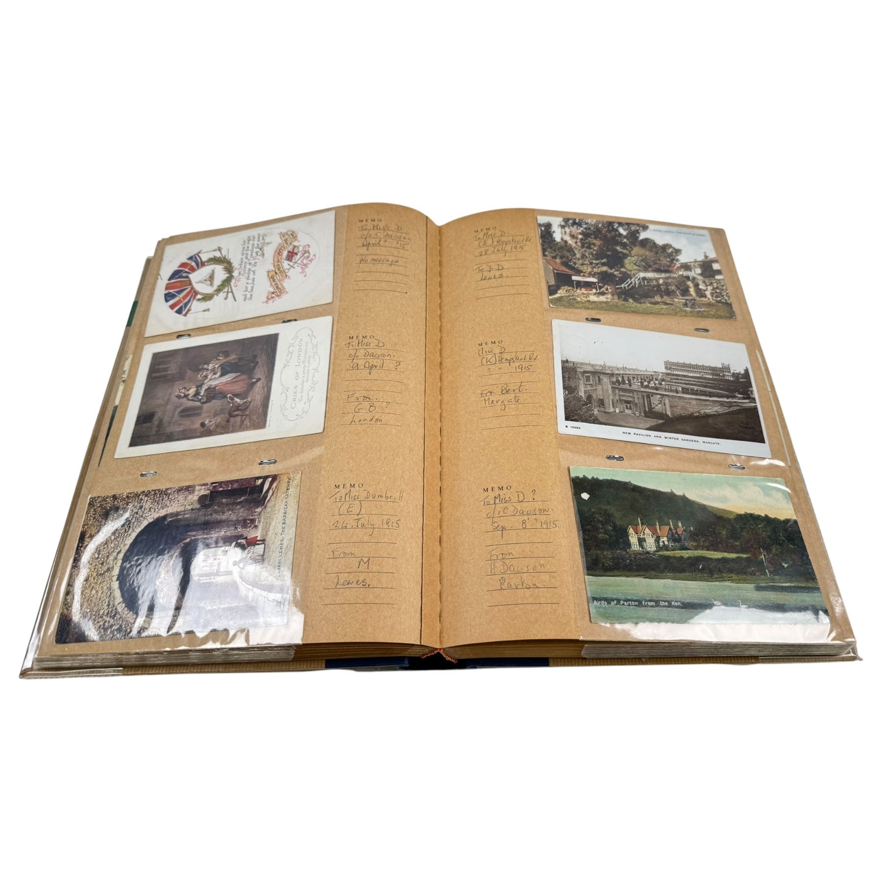 Collection of postcards, including examples from Brighton, Huddersfield, Sussex etc, in a album  