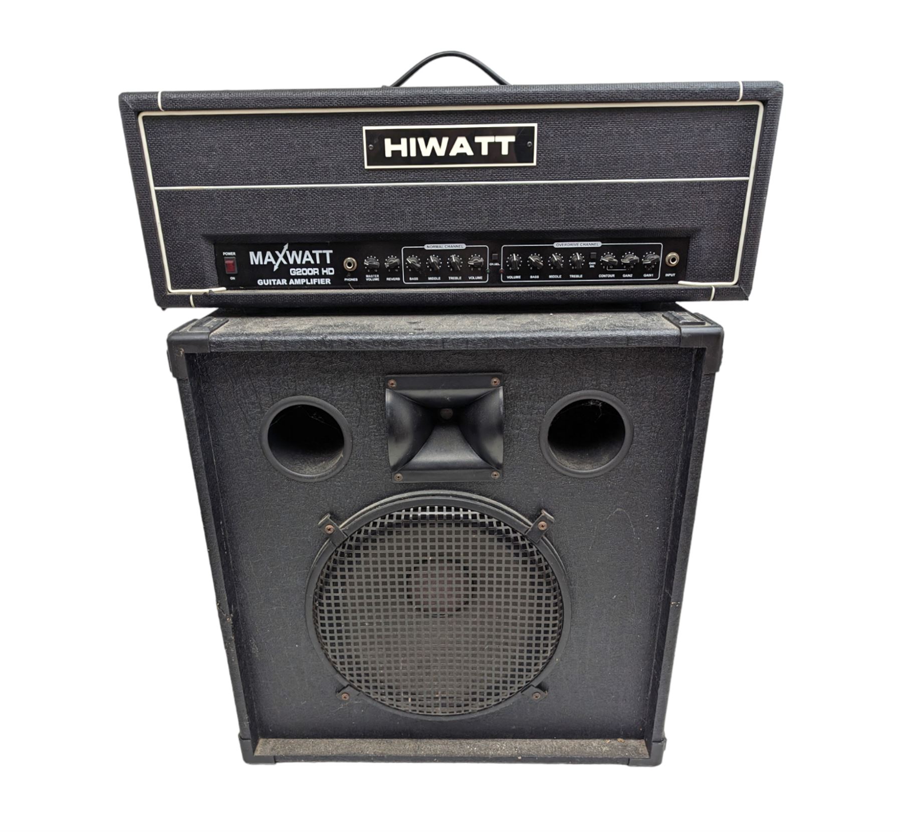 Hiwatt Maxwatt G200R HD guitar transistor amplifier, serial no 07026450, together with a large speaker, speaker H70cm, W66cm