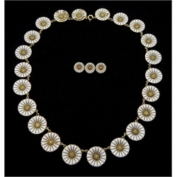  Danish silver and enamel daisy link necklace and brooch by Anton Michelsen  