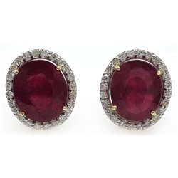  Pair of 18ct white gold ruby and diamond cluster stud ear-rings, rubies stamped 750, rubies approx 4.6 carat, diamonds approx 0.3 carat  
