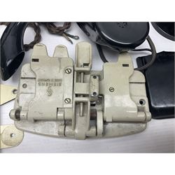 Collection of phone headsets, including GPO bakelite examples, together with other telephone parts 