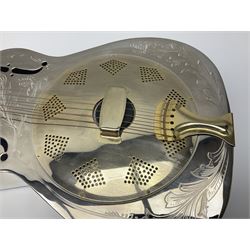 Ozark Dobro chromium plated on brass National style resonator guitar with foliate engraving L98cm; in Ritter soft carrying case
