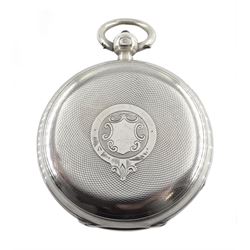 Victorian silver open face English lever fusee pocket watch by Cowans, Airdrie, No. 18235, balance cock with engraved flower decoration, engine turned silver dial with Roman numerals and subsidiary seconds dial, case by Robert Gravenor, Chester 1889