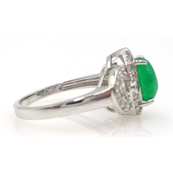  White gold diamond and oval jade ring   